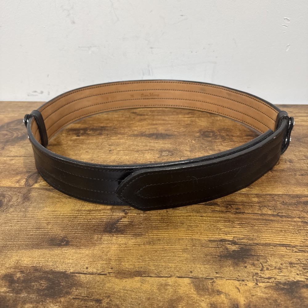 Don Hume B120 Clarino High Gloss Duty Belt Sz-36 Black Leather 4-Row Stitch (D)
